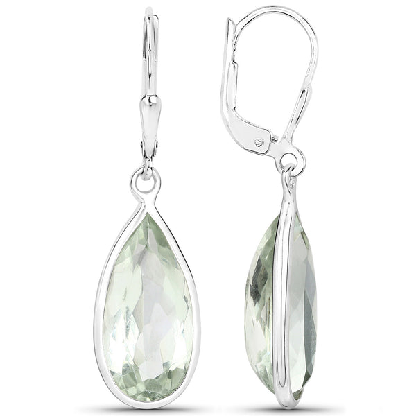 9.00 Carat Genuine Green Amethyst .925 Sterling Silver Earrings