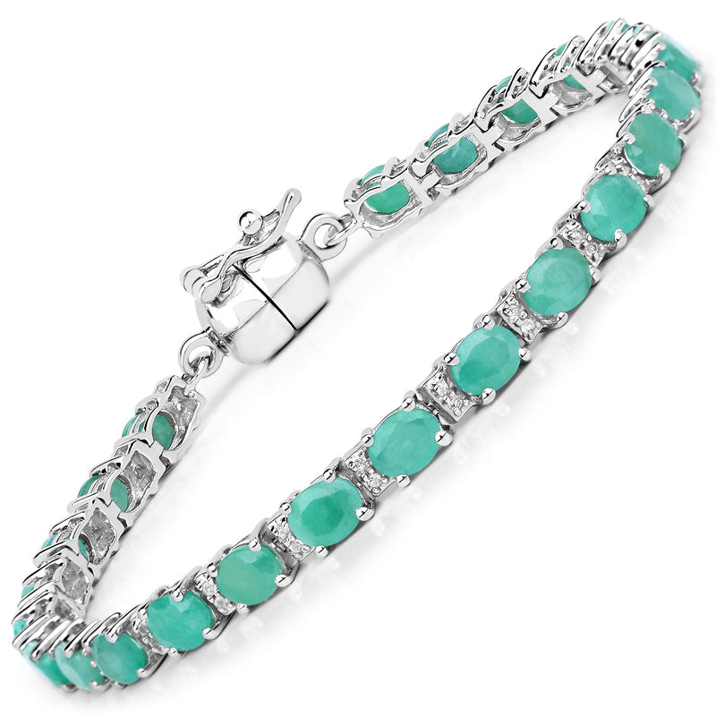 6.96 Carat Genuine Emerald and White Topaz .925 Sterling Silver Bracelet