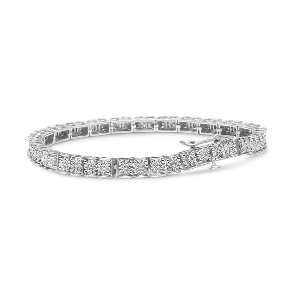 .925 Sterling Silver 1/4 Cttw Miracle Set Diamond and Beading Classic Tennis Bracelet (I-J Color, I2-I3 Clarity) - 7.25" Inches