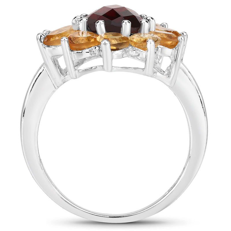 5.50 Carat Genuine Garnet and Citrine .925 Sterling Silver Ring