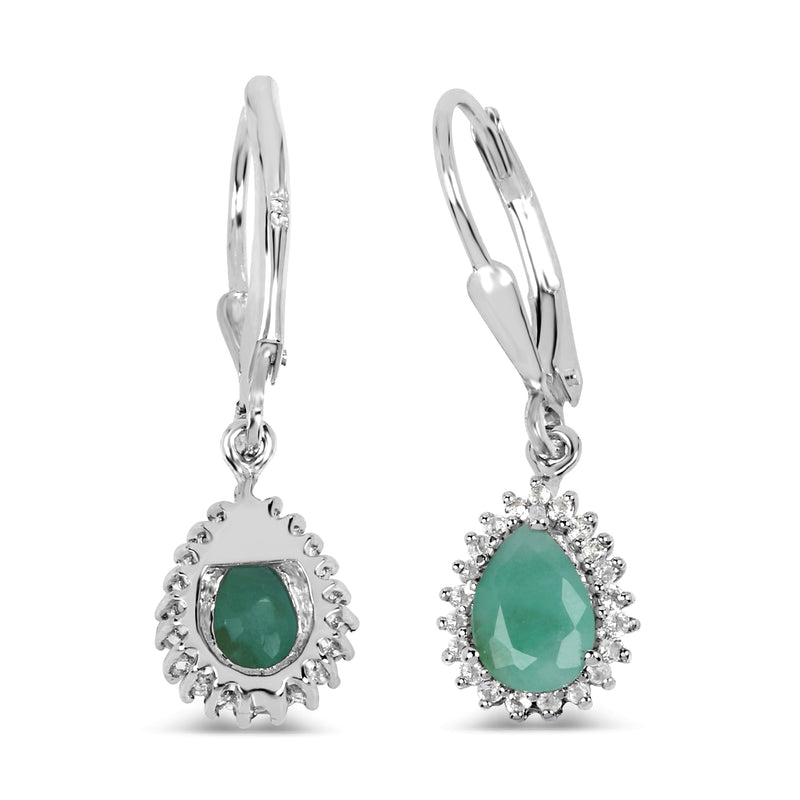 1.45 Carat Genuine Emerald and White Topaz .925 Sterling Silver Earrings