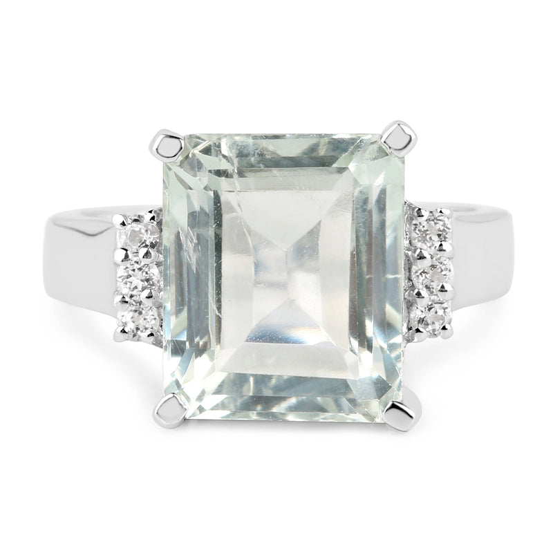 5.54 Carat Genuine Green Amethyst and White Topaz .925 Sterling Silver Ring