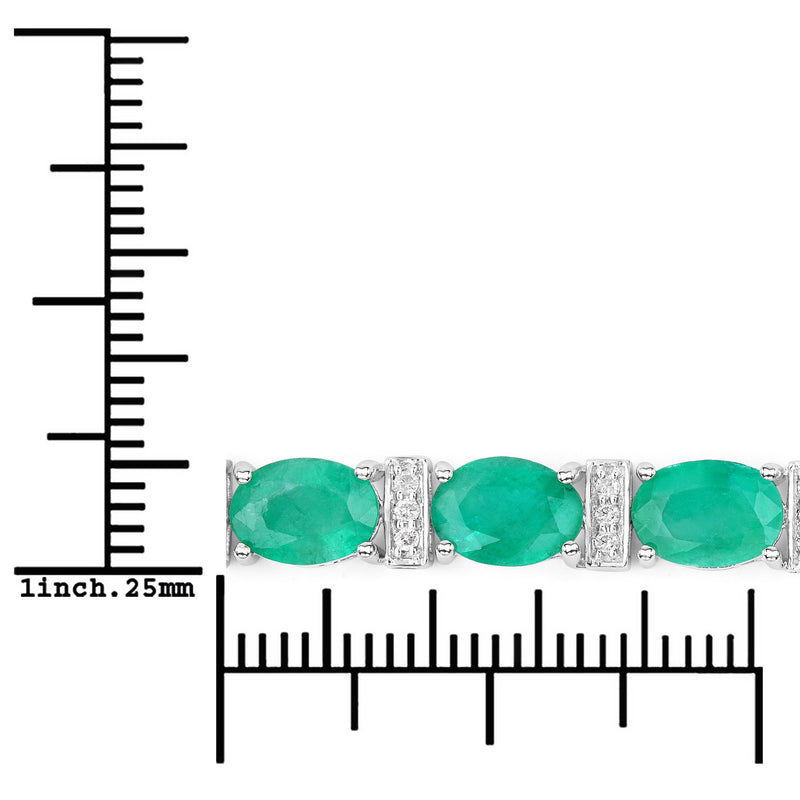 14.05 Carat Genuine Zambian Emerald and White Diamond 14K White Gold Bracelet