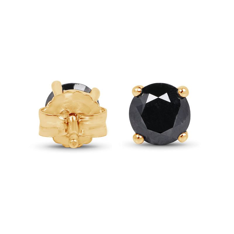 14K Yellow Gold Plated 1.28 Carat Genuine Black Diamond .925 Sterling Silver Earrings