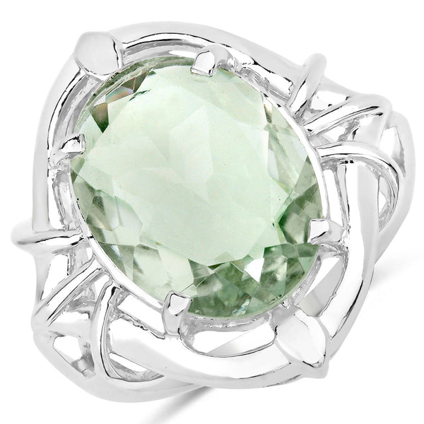 7.90 Carat Genuine Green Amethyst .925 Sterling Silver Ring