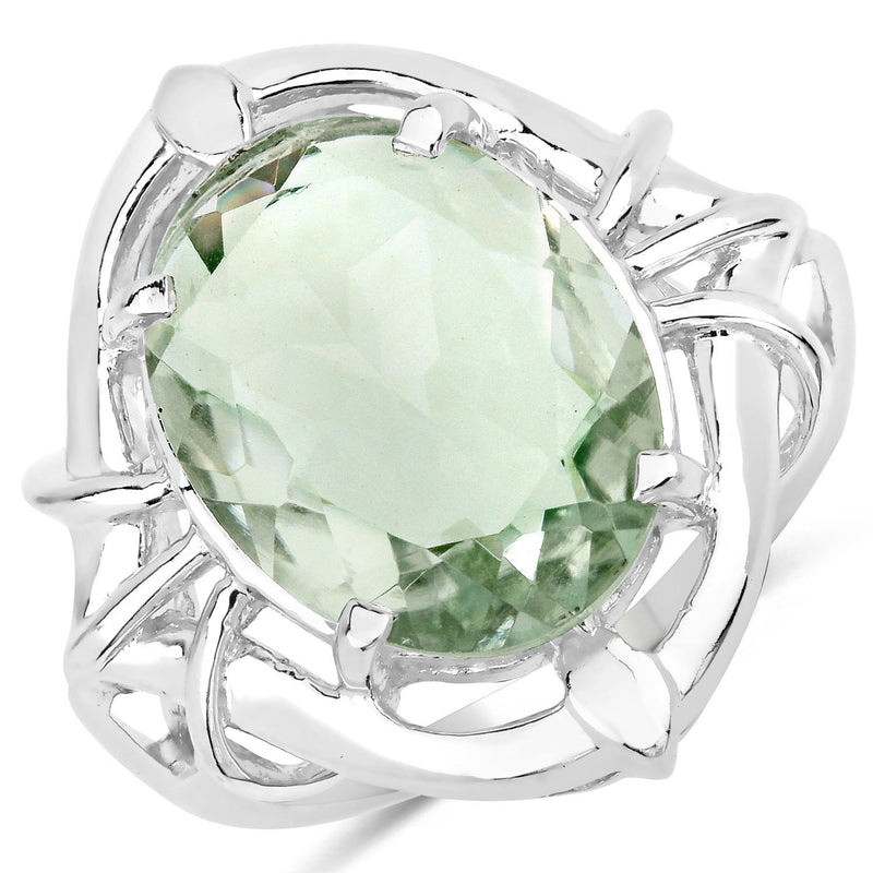 7.90 Carat Genuine Green Amethyst .925 Sterling Silver Ring