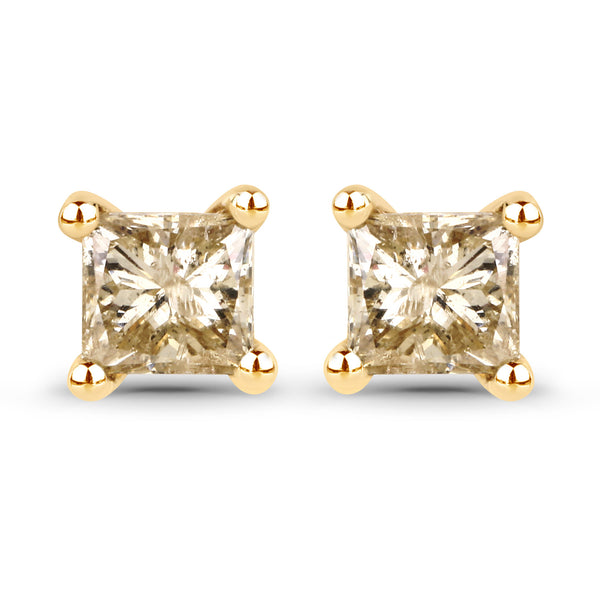 0.54 Carat Genuine Champagne Diamond 14K Yellow Gold Earrings (SI1-SI2)