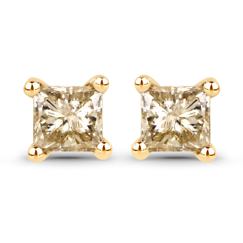 0.54 Carat Genuine Champagne Diamond 14K Yellow Gold Earrings (SI1-SI2)