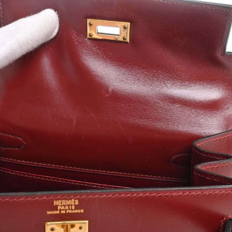 Hermes Kelly Womens Box Calf Leather Shoulder Bag Bordeaux