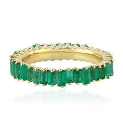 Baguette Cut Emerald Wedding Band Ring 18k Yellow Gold Fine Jewelry