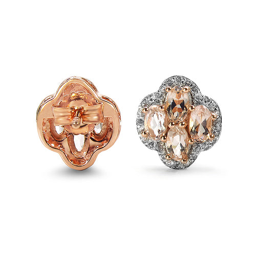 14K Rose Gold Plated 2.04 Carat Genuine Morganite & White Topaz .925 Sterling Silver Earrings