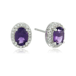 925 Sterling Silver Women Oval Halo Stud Earring African Amethyst