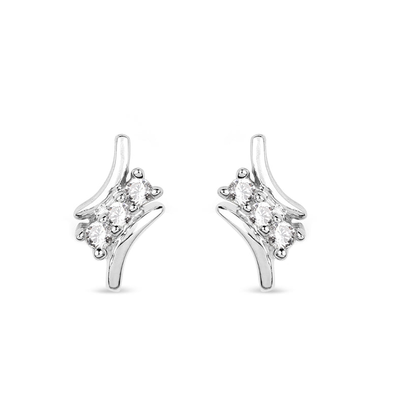 0.05 Carat Genuine White Diamond 14K White Gold Earrings (G-H Color, SI1-SI2 Clarity)