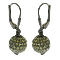 Pave Sapphire Bead Ball Dangle Earrings 925 Silver Handmade Jewelry Gift