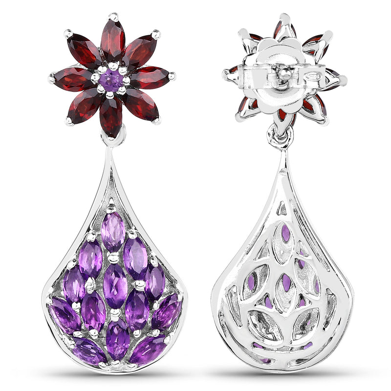 3.80 Carat Genuine Amethyst, Garnet and Amethyst .925 Sterling Silver Earrings