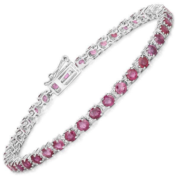 5.56 Carat Genuine Ruby and White Diamond 14K White Gold Bracelet