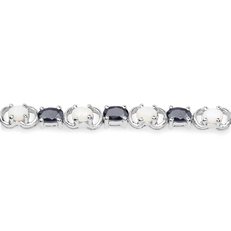 6.11 Carat Genuine Opal and Black Sapphire .925 Sterling Silver Bracelet