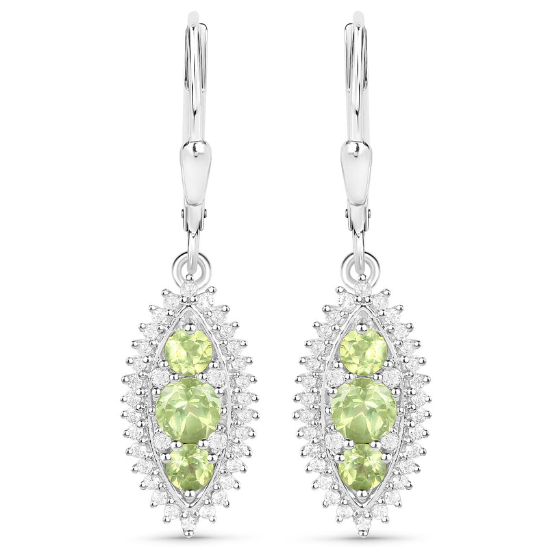 3.76 Carat Genuine Peridot and White Topaz .925 Sterling Silver 3 Piece Jewelry Set (Ring, Earrings, and Pendant w/ Chain)