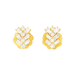 Mini Stud Earrings Diamond 18K Solid Yellow Gold Baguette Handmade Jewelry