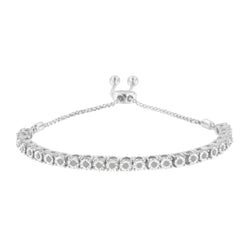 .925 Sterling Silver 1/4 Cttw Miracle-Set Diamond 4”-10” Adjustable Bolo Tennis Bracelet (I-J Color, I3 Clarity)