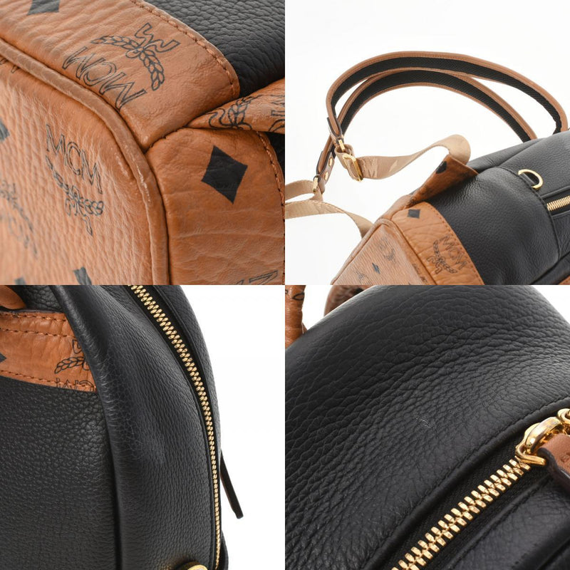 MCM Backpack Mini Studs Cognac / Black Womens PVC Leather Daypack