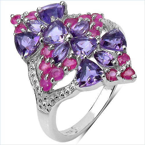 2.58 Carat Genuine Amethyst & Ruby .925 Sterling Silver Ring