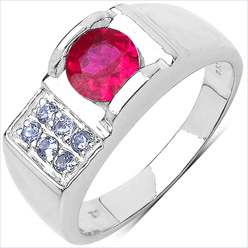 1.13 Carat Created Ruby and Tanzanite .925 Sterling Silver Ring