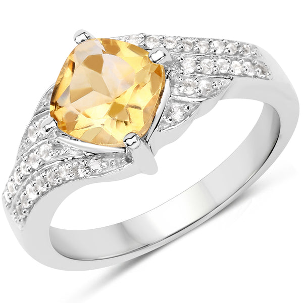 1.32 Carat Genuine Citrine and White Topaz .925 Sterling Silver Ring
