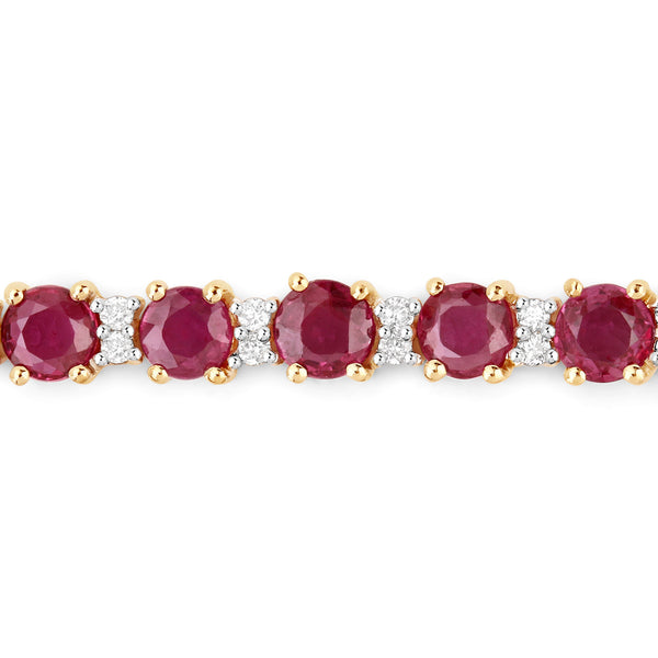 5.56 Carat Genuine Ruby and White Diamond 14K Yellow Gold Bracelet