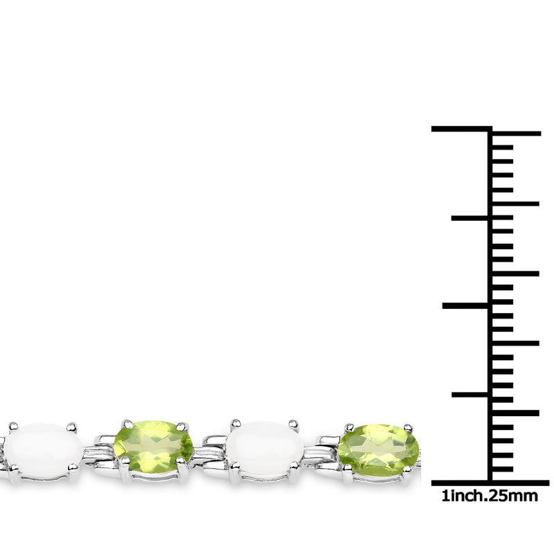 7.92 Carat Genuine Peridot and Opal .925 Sterling Silver Bracelet