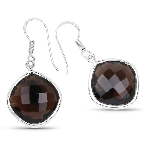 22.80 Carat Genuine Smoky Quartz .925 Sterling Silver Earrings