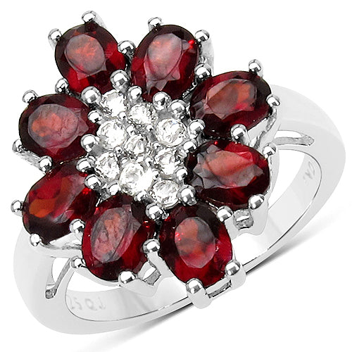 3.92 Carat Genuine Garnet and White Topaz .925 Sterling Silver Ring