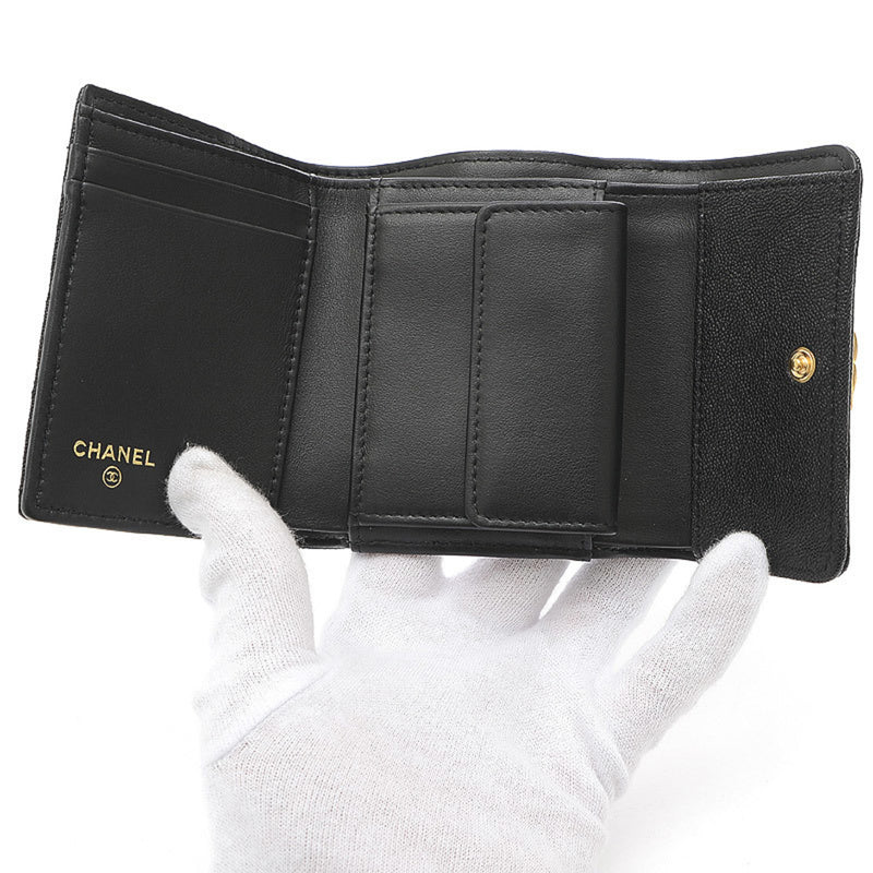 Chanel Boy Tri-Fold Wallet Leather Black A84068