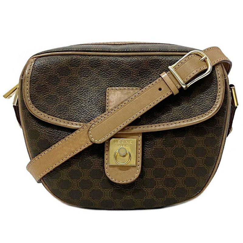 Celine Shoulder Bag Brown Beige Macadam M14 Pochette PVC Leather CELINE Women's