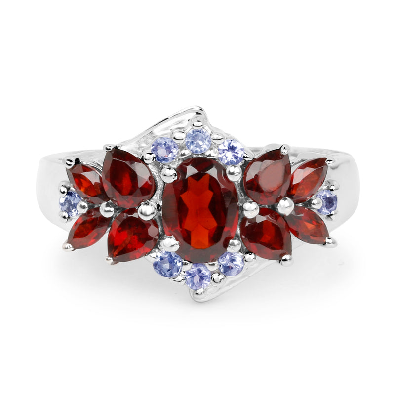 2.52 Carat Genuine Garnet and Tanzanite .925 Sterling Silver Ring