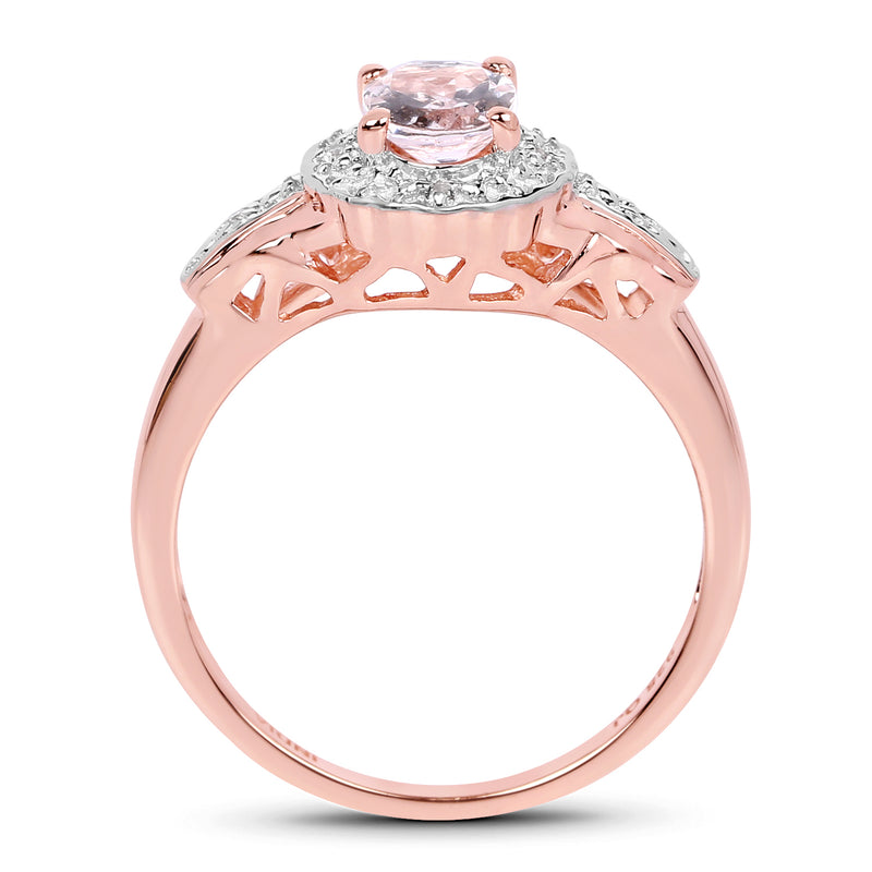 14K Rose Gold Plated 0.73 Carat Genuine Morganite & White Topaz .925 Sterling Silver Ring