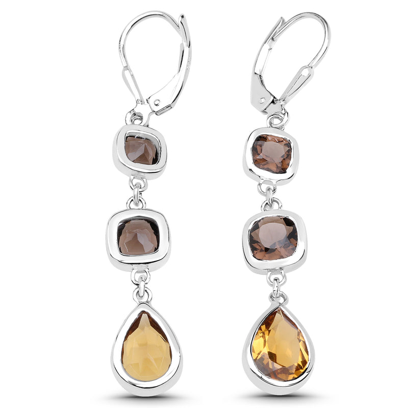 5.65 Carat Genuine Smoky Quartz and Champagne Quartz .925 Sterling Silver Earrings