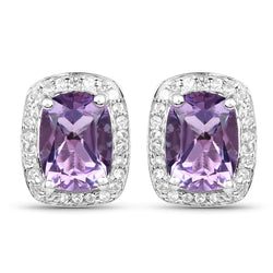 2.86 Carat Genuine Amethyst and White Topaz .925 Sterling Silver Earrings