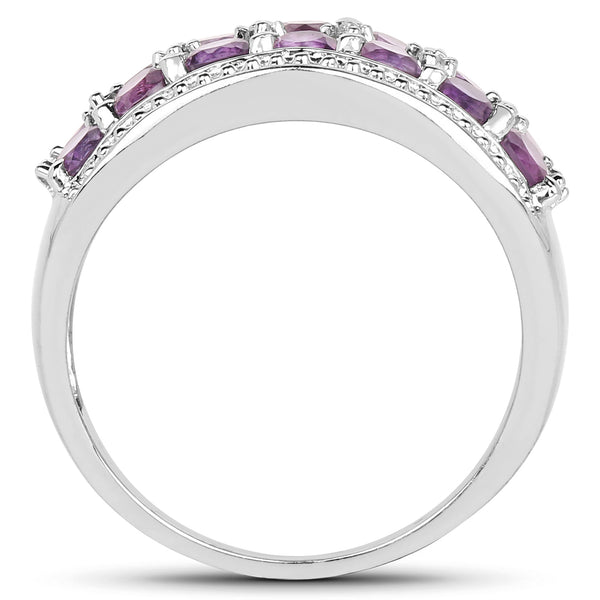1.44 Carat Genuine Amethyst and White Topaz .925 Sterling Silver Ring