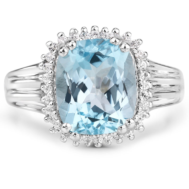 4.32 Carat Genuine Blue Topaz and White Zircon .925 Sterling Silver Ring