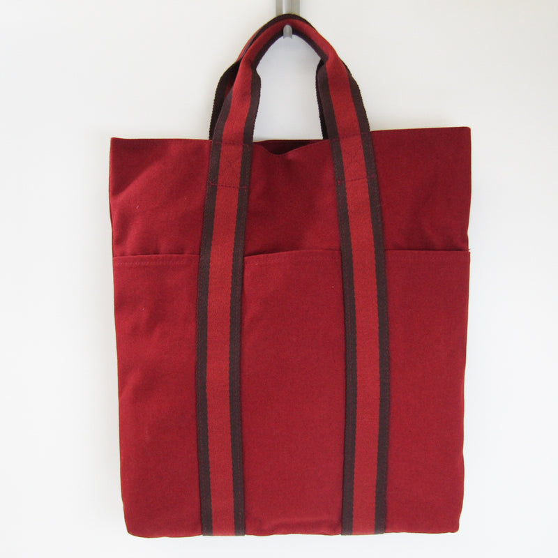 Hermes Fourre Tout Cabas Womens Canvas Tote Bag BordeauxRed Color