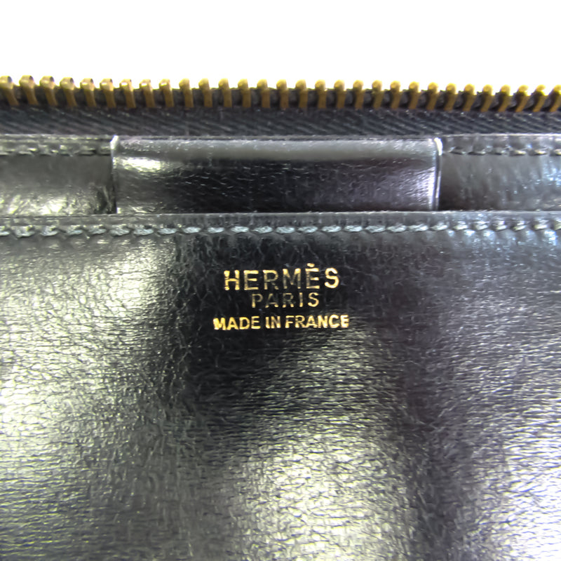 Hermes Unisex Box Calf Leather Clutch Bag Black