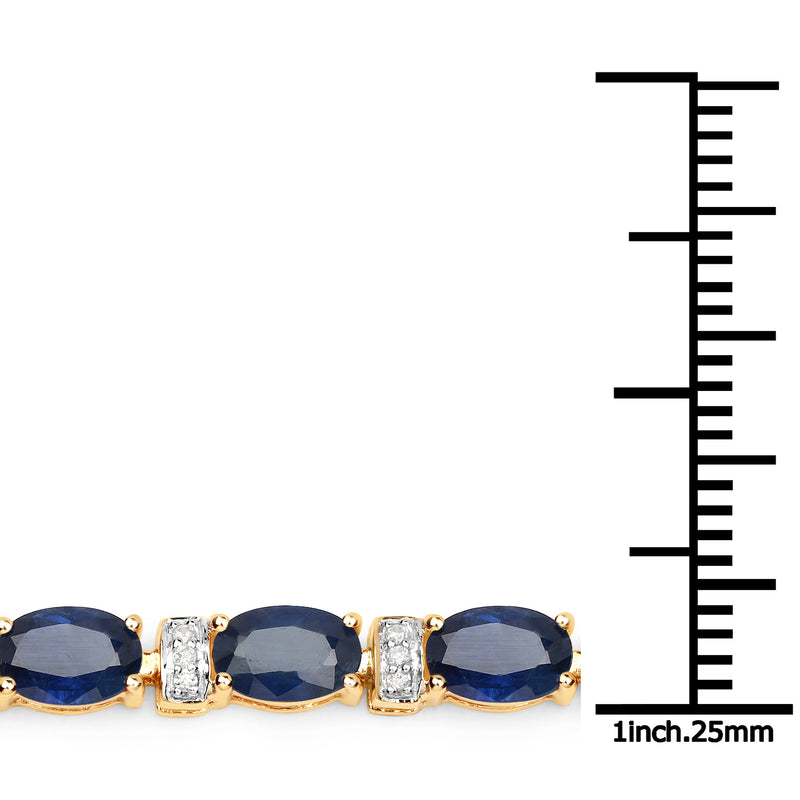 11.24 Carat Genuine Blue Sapphire and White Diamond 14K Yellow Gold Bracelet