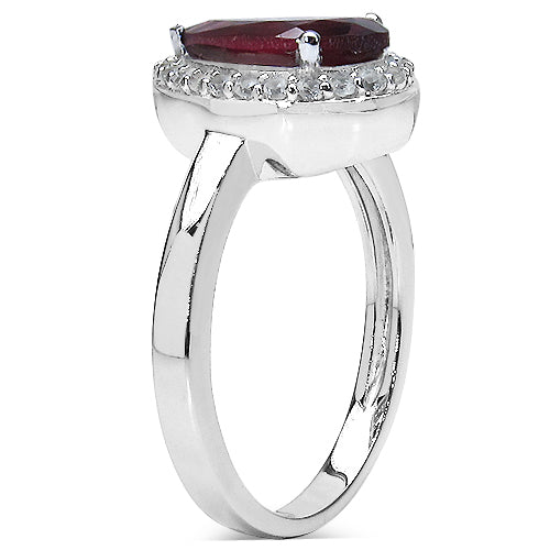 2.24 Carat Genuine Rhodolite & White Topaz .925 Sterling Silver Ring