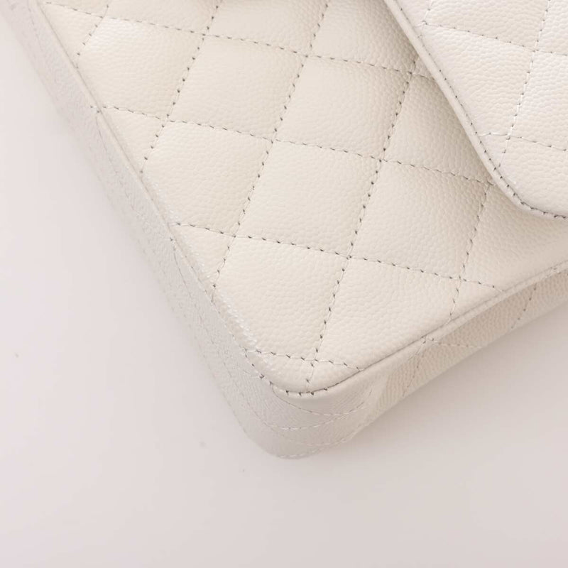 Chanel Womens Caviar Leather Shoulder Bag White