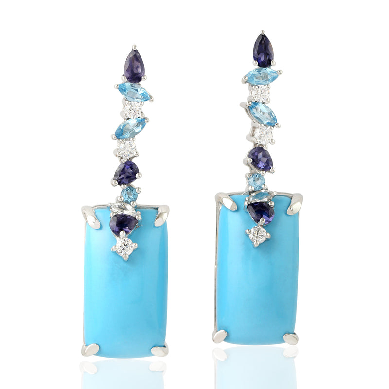 Prong Set Turquoise Gemstone Drop/Dangle Earrings 925 Sterling Silver Jewelry