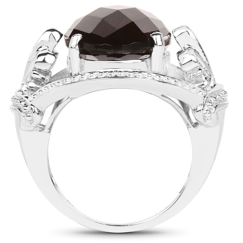 10.50 Carat Genuine Smoky Quartz .925 Sterling Silver Ring