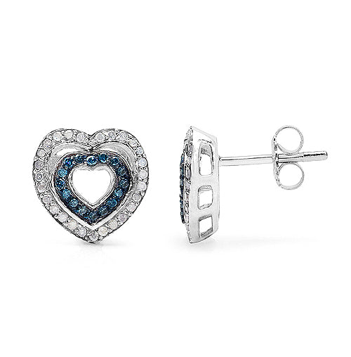 0.49 Carat Genuine Blue Diamond & White Diamond .925 Sterling Silver Earrings