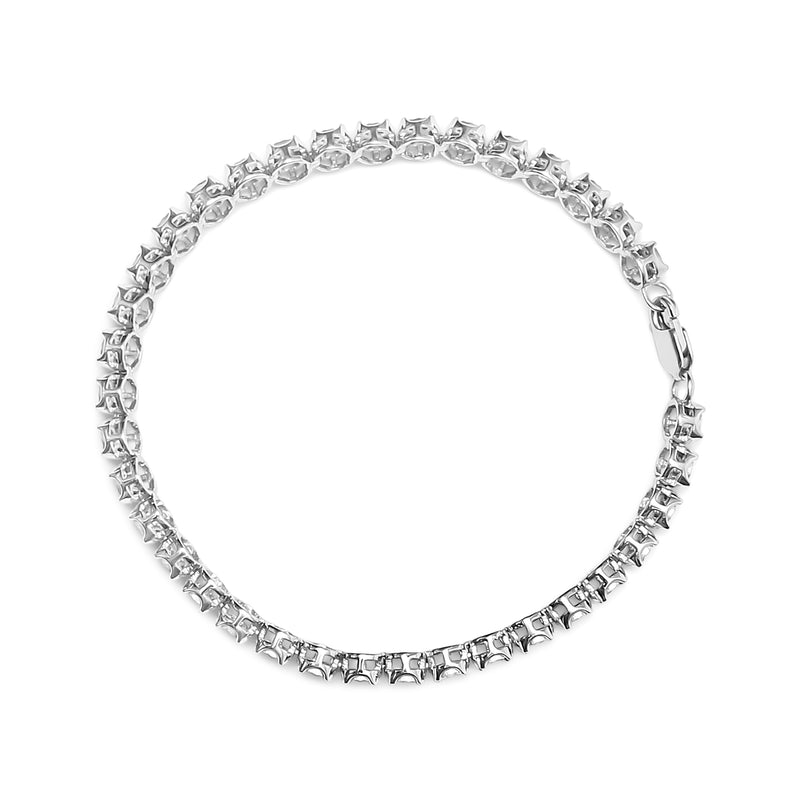 .925 Sterling Silver 1/10 Cttw Miracle Set Diamond and Bead Link 7.25" Tennis Bracelet (I-J Color, I2-I3 Clarity)