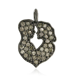 Pave Diamond 925 Sterling Silver Couple Charm Pendant Jewelry
